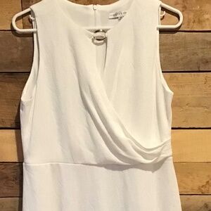Sandra Darren 12P‎ White Sleeveless Dress Faux Wrap Front A-Line Knee Length